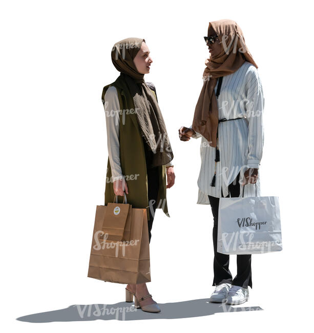 two cut out backlit muslim women standing