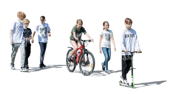 cut out group of kids walking