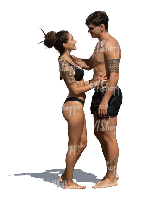 cut out couple on a beach standing