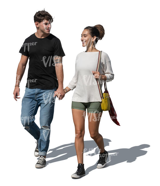 cut out latino couple walking hand in hand
