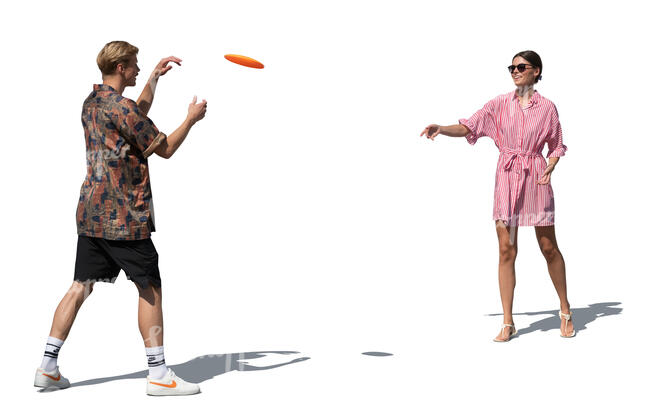 cut out man and woman playing frisbee in the summer