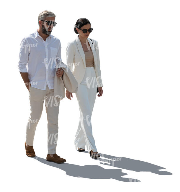 cut out backlit man and woman in summer walking