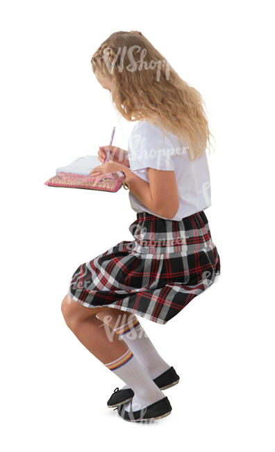 cut out schoolgirl sitting and writing