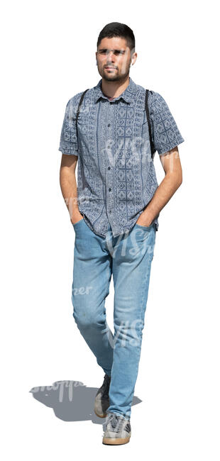 cut out man walking hands in his pockets