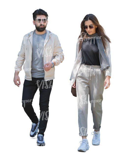 two cut out people walking in partial shade