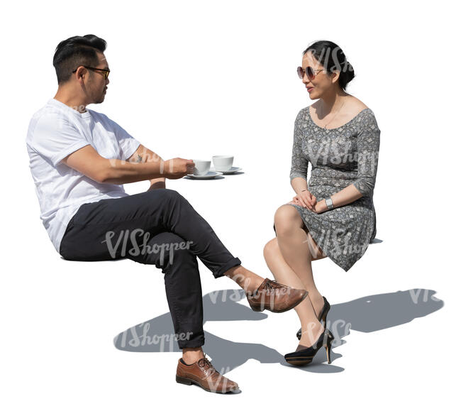 cut out asian man and woman sitting in a cafe