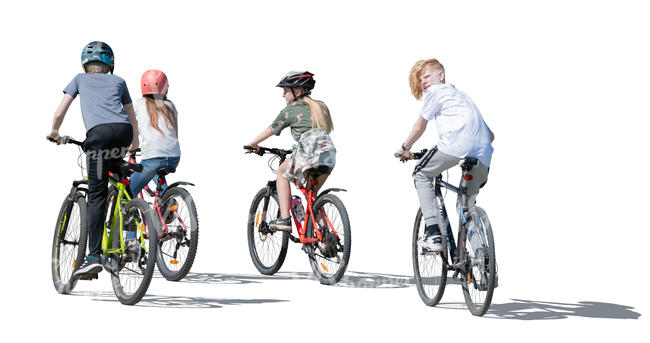 cut out group of kids riding bikes