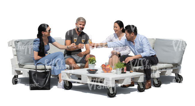 cut out group of friends having a good time in a summer cafe