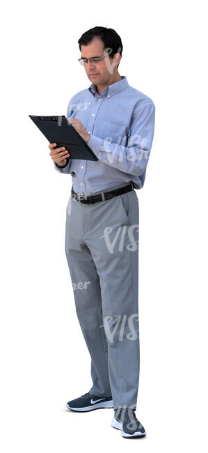 cut out man standing and writing notes