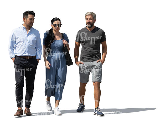 cut out group of three adults walking