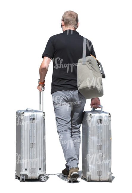 cut out man with two big suitcases walking