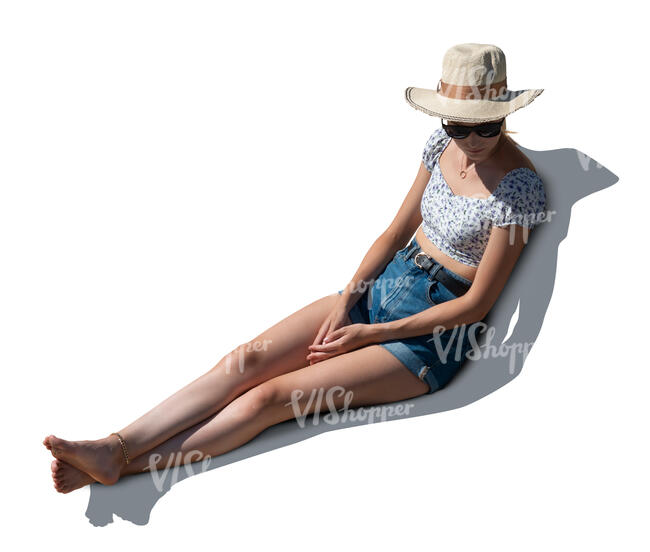 cut out woman sitting on a sofa outside
