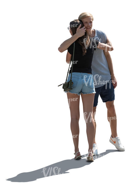 cut out backlit man and woman greeting and hugging