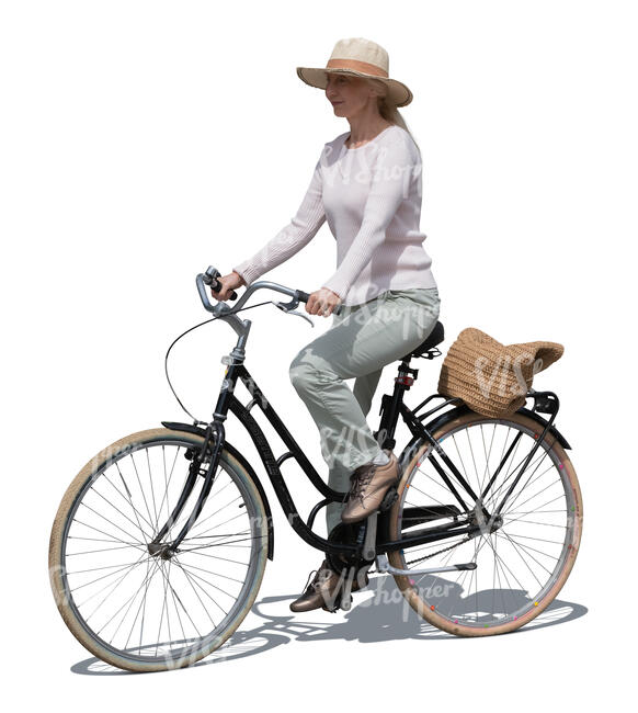 cut out older lady riding a bike