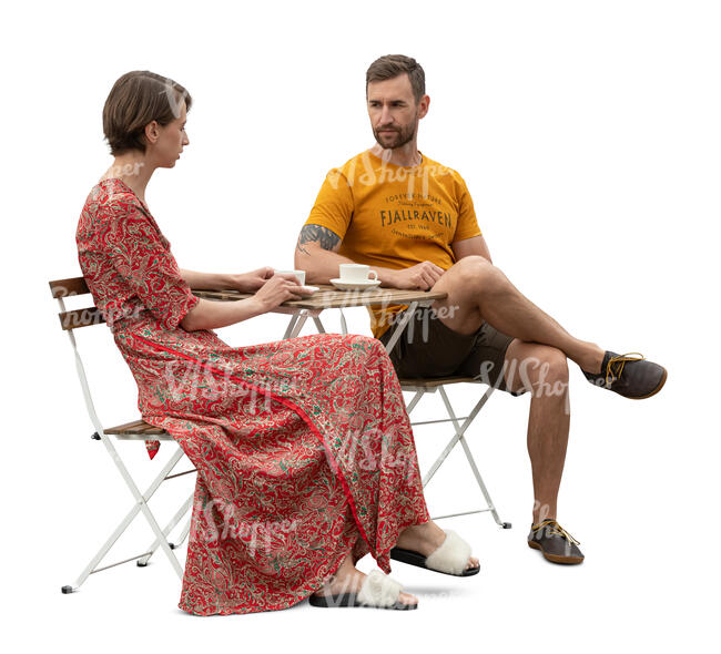 cut out man and woman sitting in a cafe and talking