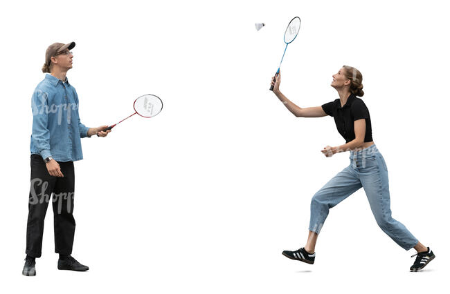 cut out man and woman playing badminton