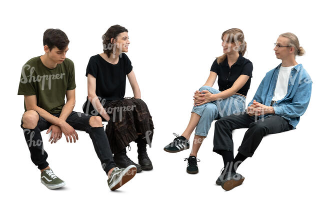 cut out group of young people sitting and talking