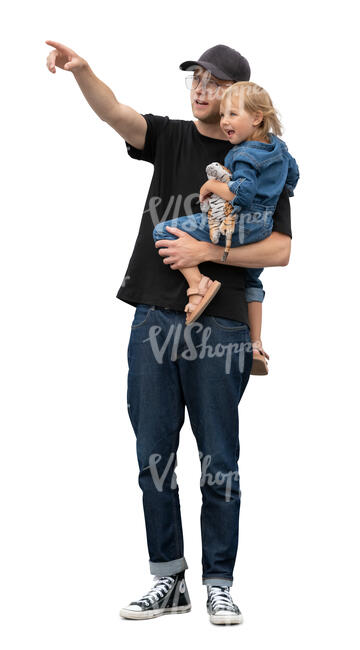 cut out man standing and pointing things to his little daughter