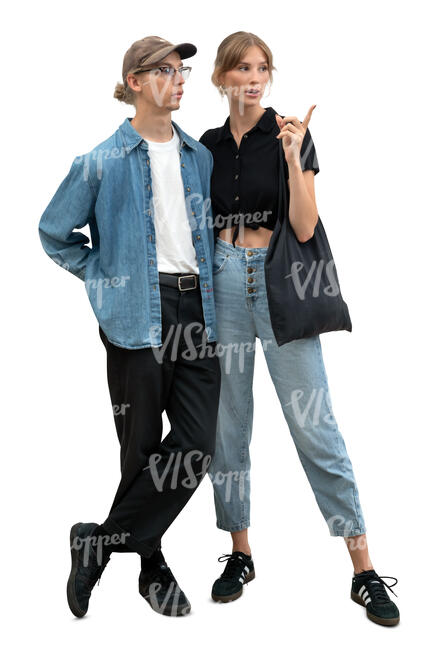 cut out couple standing and discussing smth