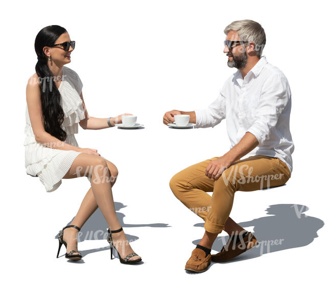 cut out man and woman sitting in a restaurant in summer