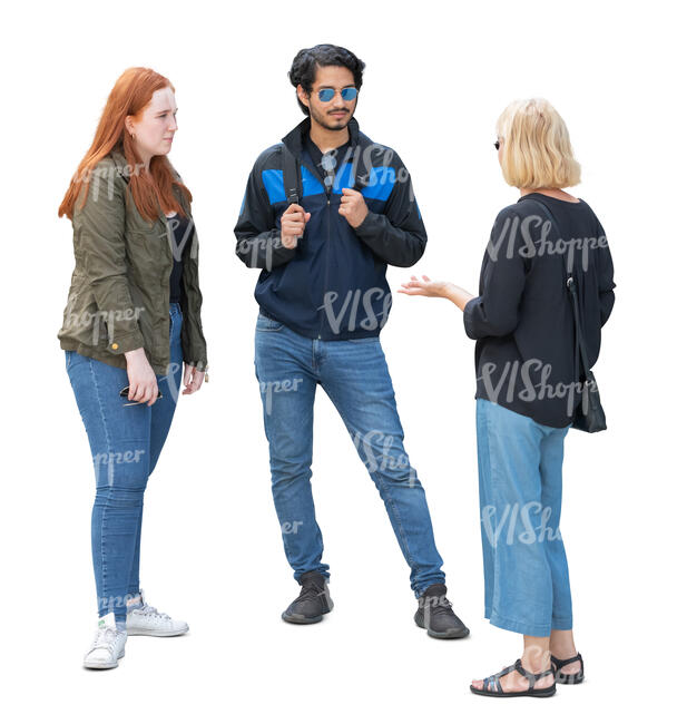 cut out group of three people standing and talking