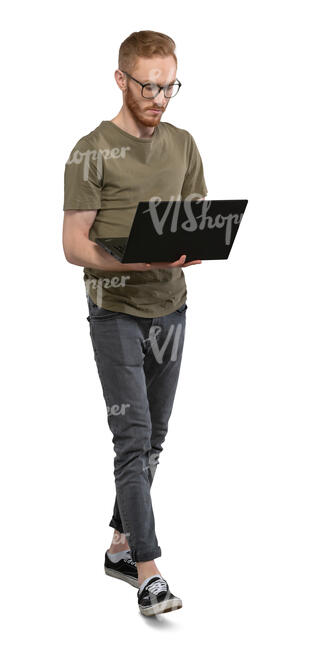 cut out man with a laptop walking