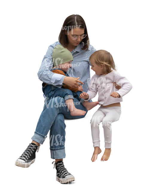 cut out woman with two little kids sitting
