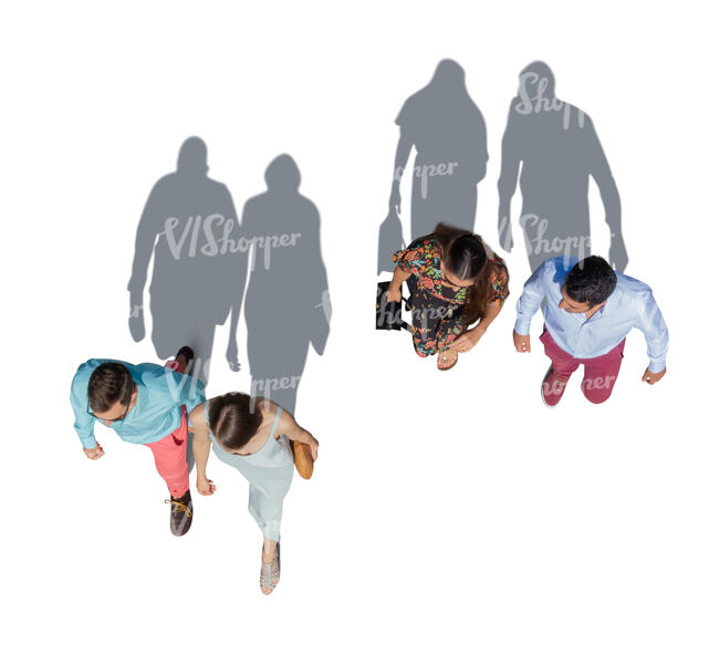 cut out top view of four people walking