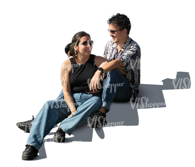 cut out couple sitting on the stairs and talking