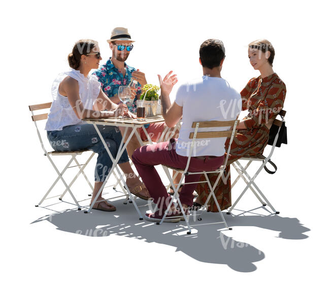 cut out backlit outdoor restaurant scene with group of people