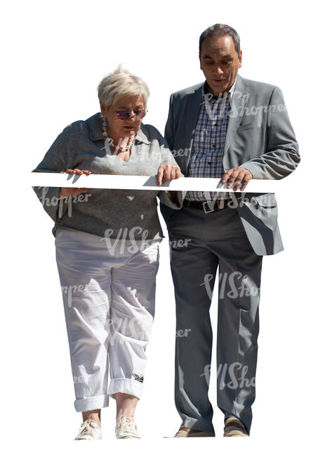 cut out two people standing on a balcony and lookinf down