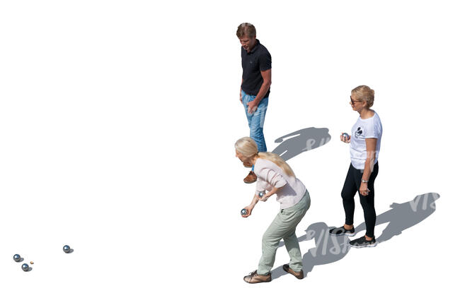 top view of a group of older adults playing petanque 