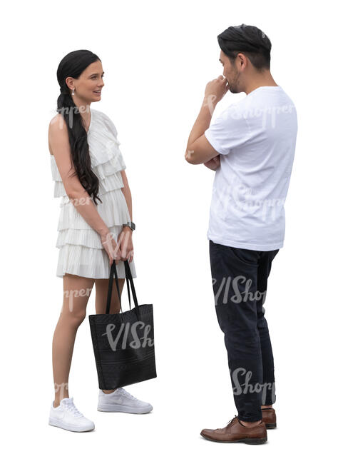 cut out man and woman standing and talking