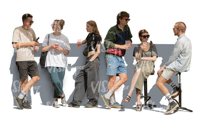 cut out group of young people hanging out in a bar