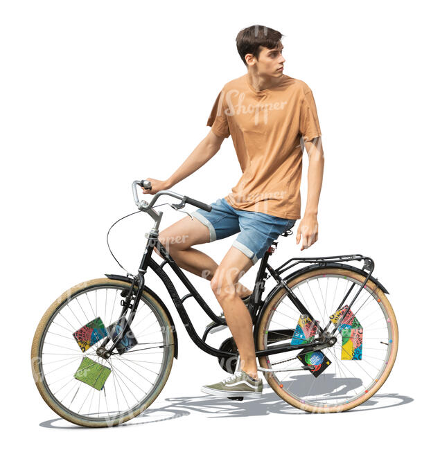 cut out young man riding a bike