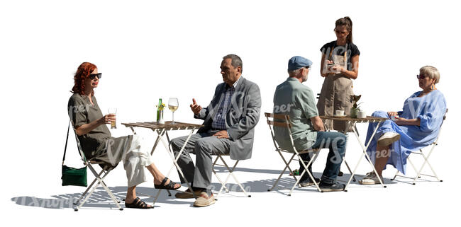 cut out scene of a restaurant with people and a waitress