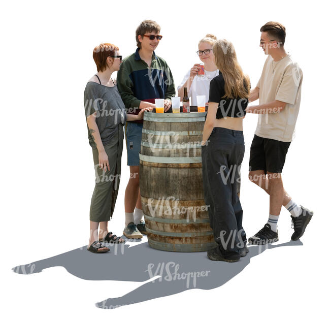 cut out backlit group of young people hanging out in a trendy bar