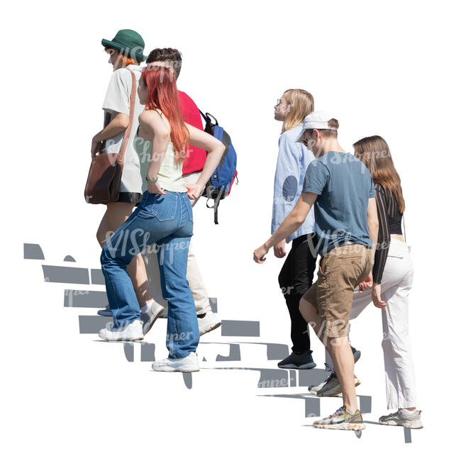 group of young people walking up the stairs