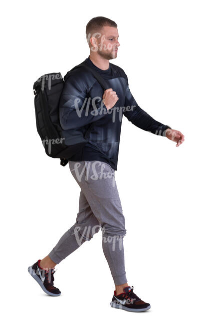 cut out sporty man with a backpack walking