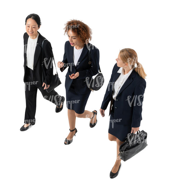 cut out top view of three businesswomen walking