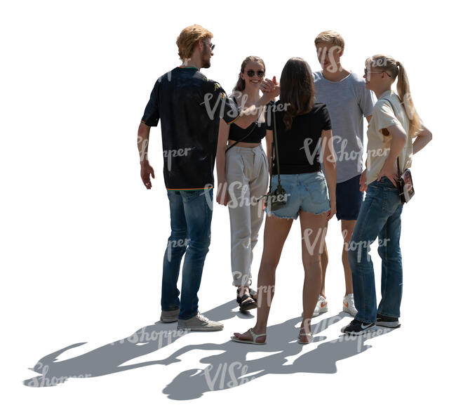 cut out backlit group of friends greeting each other