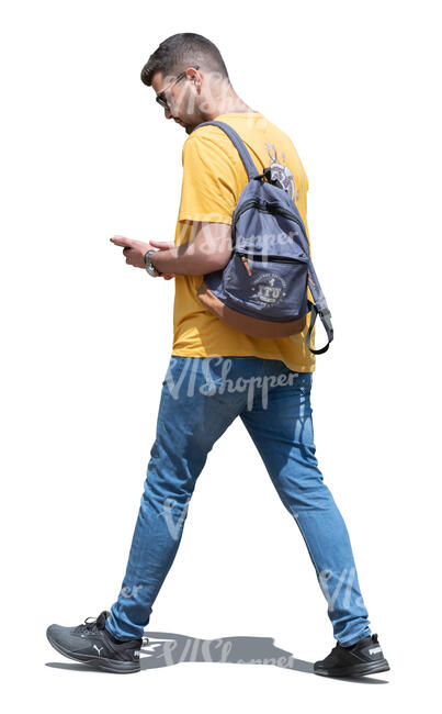 cut out man walking and checking his phone