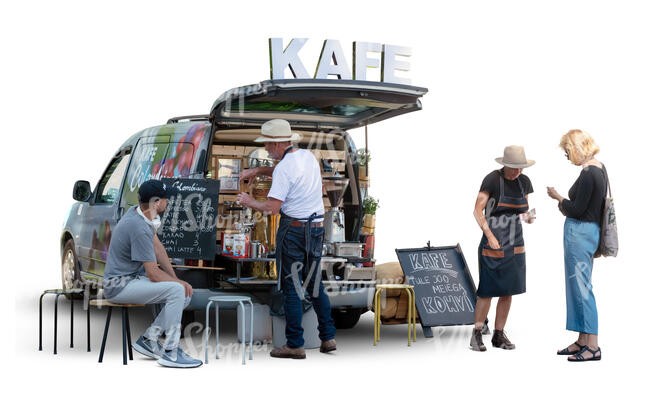 cut out people buying coffee from a coffee truck