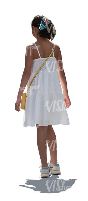 cut out backlit latino girl in a white summer dress standing