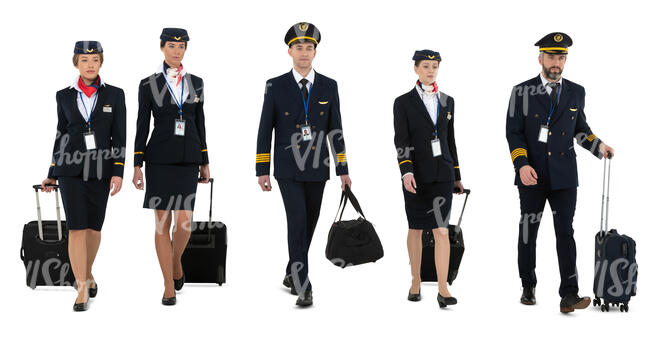 cut out air crew in uniform walking with suitcases