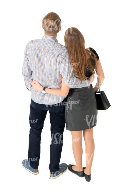couple standing arms around each other seen from above