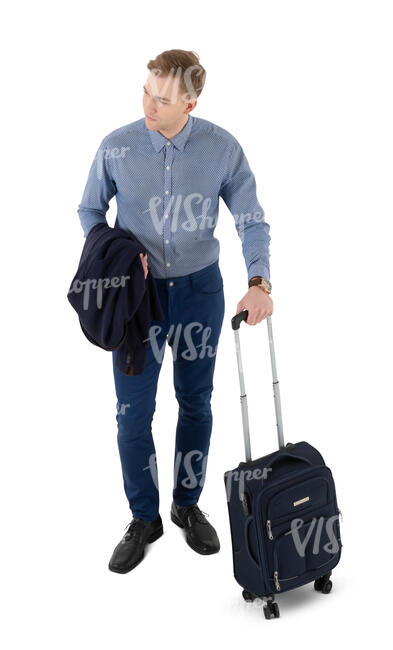 cut out man with a suitcase standing seen from above