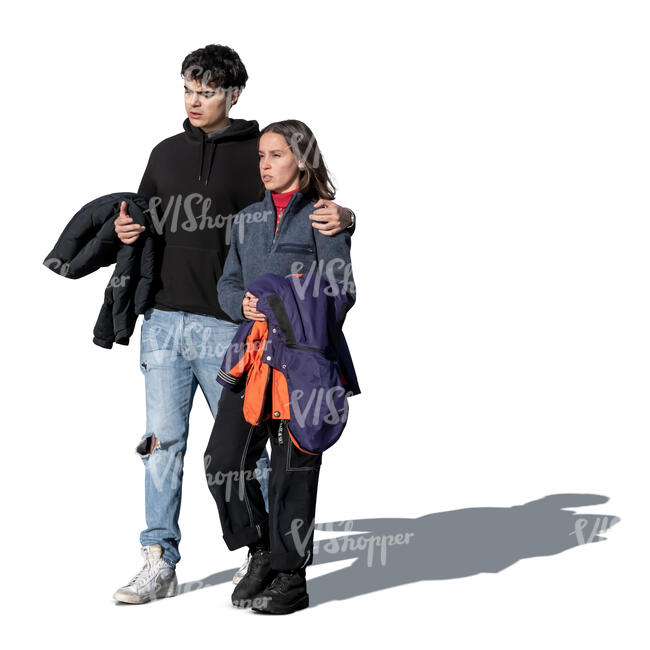 cut out young couple walking on the street