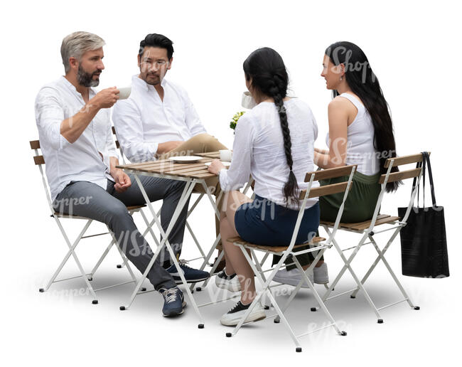 cut out group of friends sitting in a cafe and talking