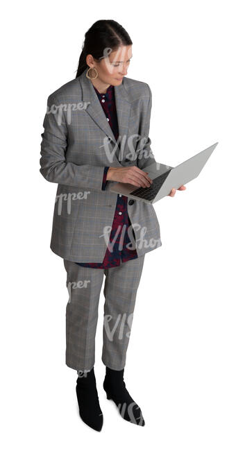 businesswoman with a laptop seen from bird view angle